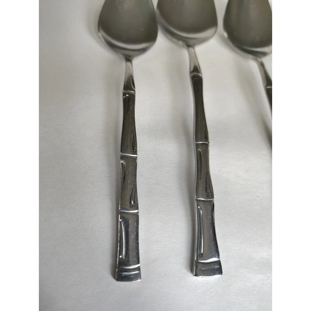 Bamboo Stainless Steel Tablespoons Spoons & Teaspoon Made In Korea Lot Of 5